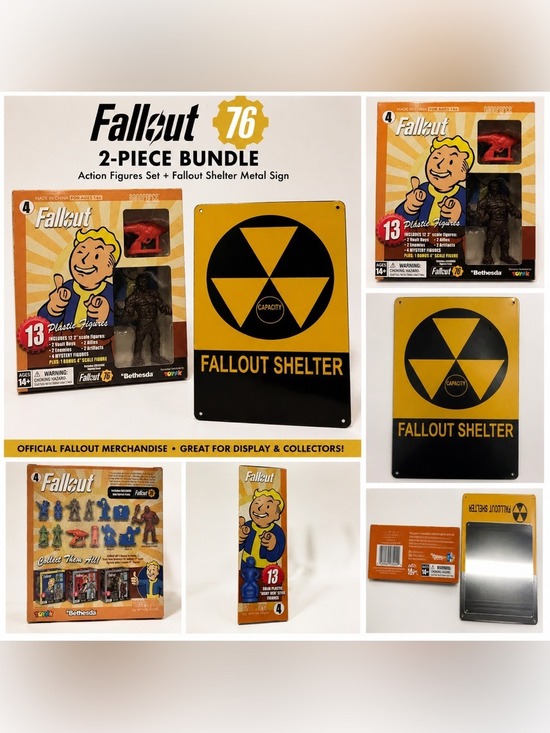 emce toys Other - Fallout 76 NanoForce Figure Set + Fallout Shelter Metal Sign Bundle
